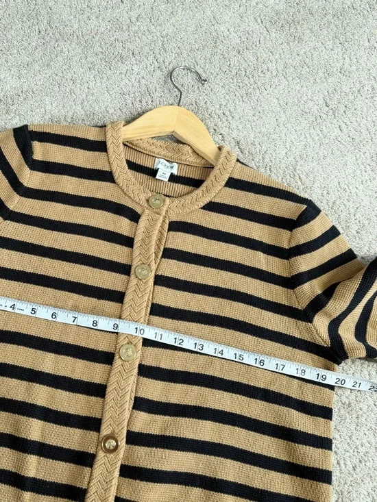 NWT J. Crew Factory Women’s Stripe Cotton Lady Cardigan Sweater in Brown Black M - Picture 9 of 10